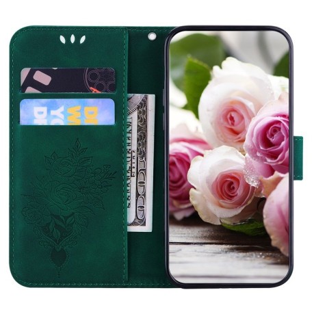 Чехол-книжка Butterfly Rose Embossed для Realme 9 Pro Plus/ Realme 9 4G - зеленый
