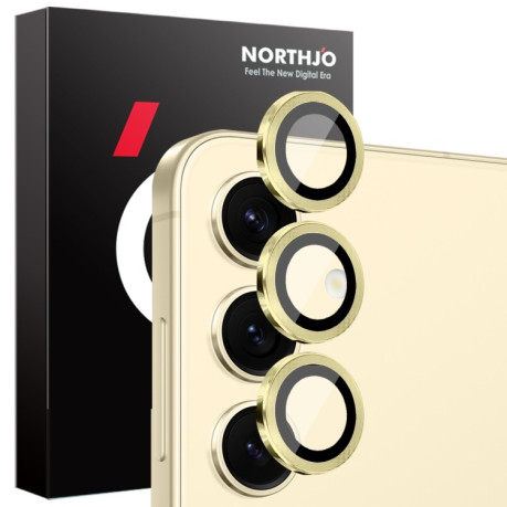 Защитное стекло NORTHJO Glitter Camera Lens Protector Tempered Glass Metal Ring на Samsung Galaxy S25 5G - золотое