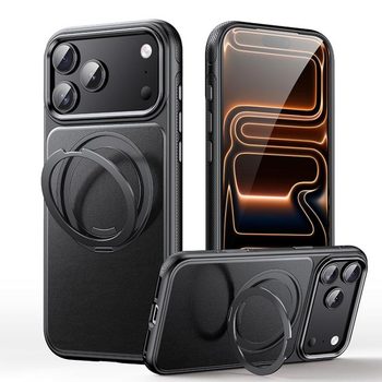 Чохол Escase з шкіряною текстурою та магнітним тримачем на iPhone 18 Pro Max — чорний