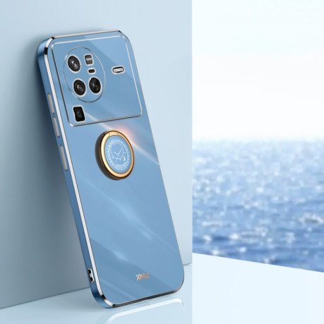 Противоударный чехол XINLI Straight Edge with Ring Holder для Vivo X80 Pro - синий