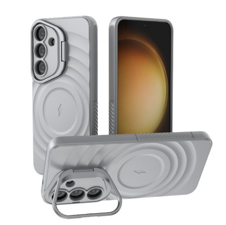 Чехол Lens Frame Bracket Corrugated MagSafe для Samsung Galaxy S25 5G - серый