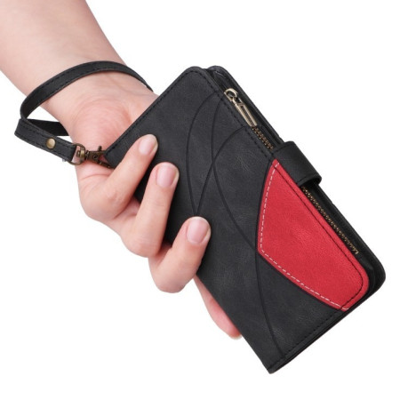 Чехол-книжка Dual-color 9 Card Slots Zipper Wallet Leather для Samsung Galaxy S24 FE 5G - черный