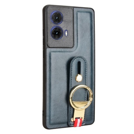 Противоударный чехол Wristband Leather Back для Motorola Moto G85 5G - синий