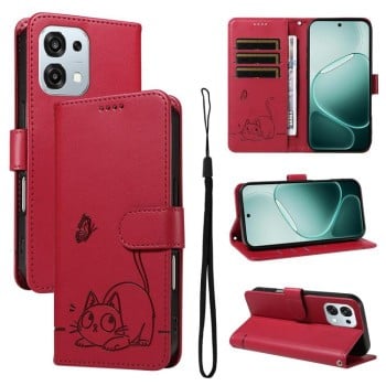 Чехол-книжка Escase с тиснением милой кошки на OPPO A6 Pro 4G / 5G Global — красный