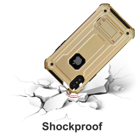 Противоударный чехол с держателем Armor Protective Case на iPhone XS Max золотой