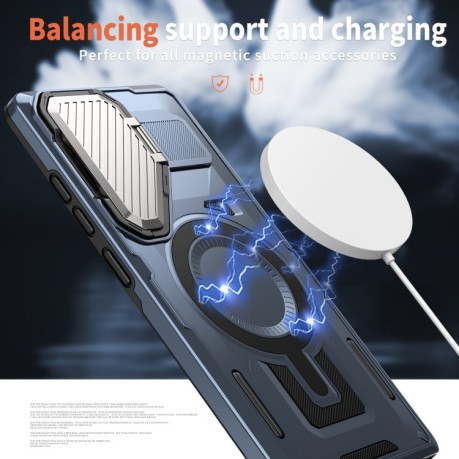 Противоударный чехол Shield Frame Holder MagSafe для Samsung Galaxy S25 Ultra 5G - синий