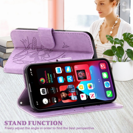 Чохол-книжка Lotus Embossed для iPhone 14 Pro Max - фіолетовий