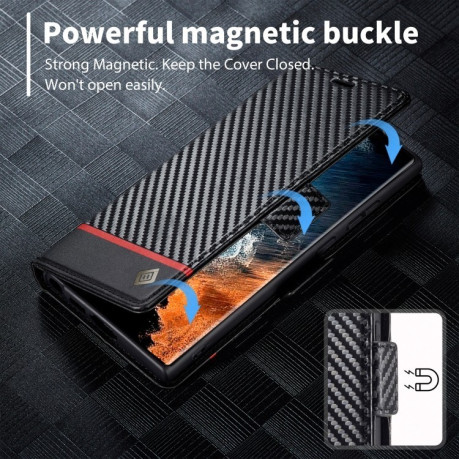 Чехол-книжка LCIMEEKE Carbon Fiber для Samsung Galaxy S25 Ultra 5G - Black