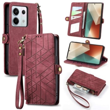 Чехол-книжка Geometric Zipper Wallet Side Buckle Leather для Redmi Note 14S/ 13 Pro 4G / POCO M6 Pro 4G  - красный