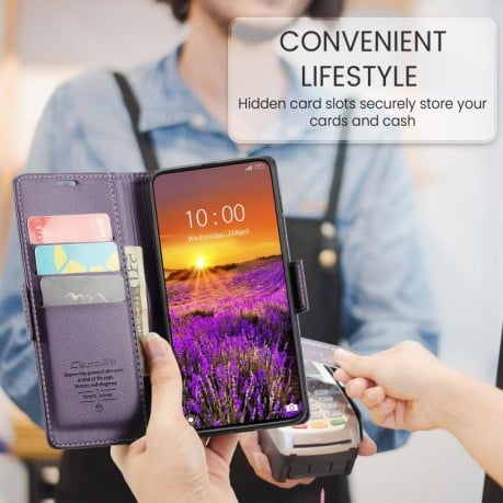 Чохол-книжка CaseMe 023 Butterfly Buckle Litchi RFID Anti-theft Leather для Xiaomi Poco X7 Pro - фіолетовий