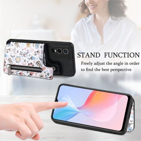 Протиударний чохол Retro Painted Zipper Wallet для Vivo Y76 5G - чорний