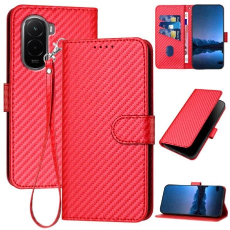 Чехол-книжка Carbon Fiber Texture на Xiaomi Poco M7 4G 169mm - красный