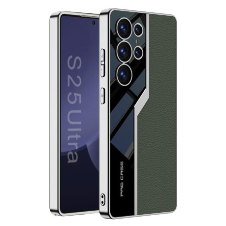 Противоударный чехол GKK Plating TPU + Leather Supercar  для Samsung Galaxy S25 Ultra 5G - зеленый