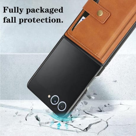 Чохол Kalebol Magnetic Button з кишенькою на карт та MagSafe на Samsung Galaxy Filp 7 - коричневий