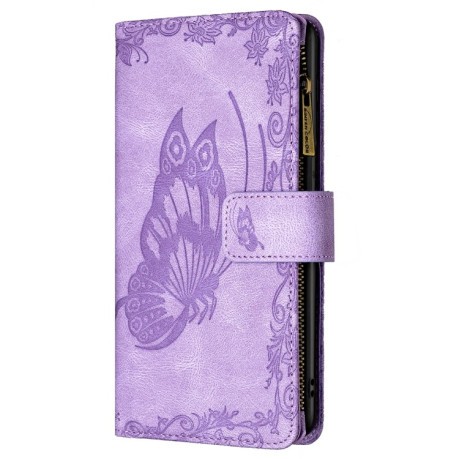 Чохол-гаманець Flying Butterfly Embossing для iPhone 13 Pro - фіолетовий
