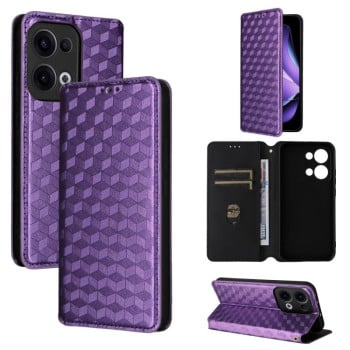 Чехол-книжка Cubic Grid Texture Flip Leather для OPPO Reno13 5G - фиолетовый