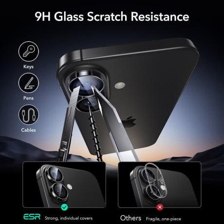 Защитное стекло на камеру ESR Armorite Camera на iPhone 16 / 16 Plus / 17 - Black