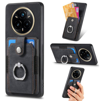 Чехол-книжка Retro Skin-feel Ring Card Wallet для Realme 13 Pro - черный