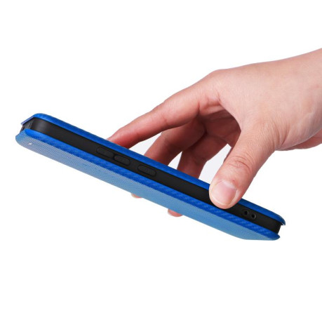 Чехол-книжка Carbon Fiber Texture на OPPO Reno13 F/Reno13 FS - синий
