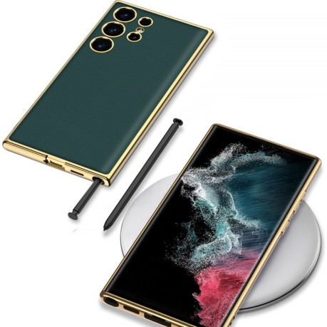 Противоударный чехол GKK Plating TPU + Leather для Samsung Galaxy S24 Ultra 5G - черный