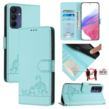 Чехол-книжка Cat Embossing Pattern на Samsung Galaxy A16 5G - зеленый