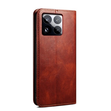 Чехол-книжка Simple Wax Crazy Horse для Xiaomi 15 - коричневый