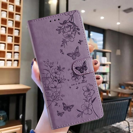 Чохол-книжка Butterflies and Flowers Leather для Redmi Note 14 4G 164.84mm - фіолетовий