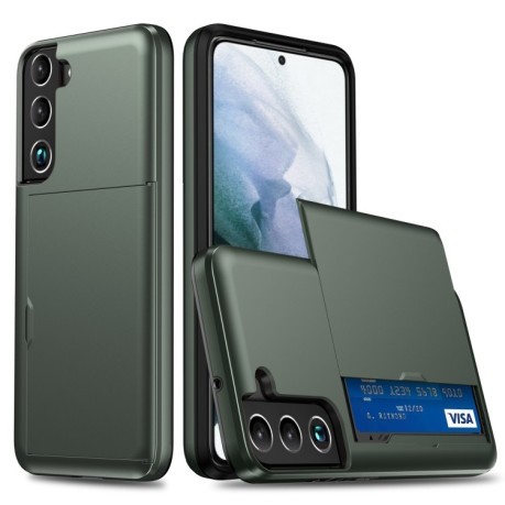Противоударный чехол Armor Slide Card Slot для Samsung Galaxy S22 Plus 5G - темно-зеленый