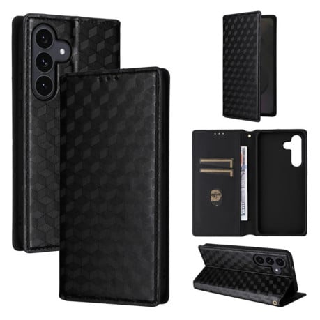 Чехол-книжка Cubic Grid с фактурой Calf на Samsung Galaxy S25 FE 5G - черный