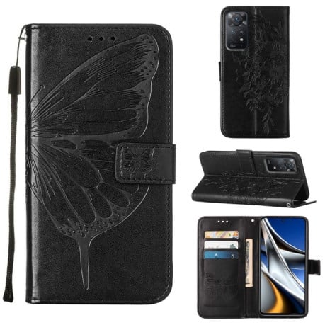 Чехол-книжка Embossed Butterfly для Xiaomi Redmi Note 12 Pro 4G/11 Pro Global(4G/5G)/11E Pro- черный