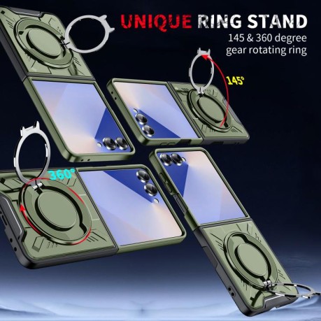 Ударозахисний чохол Transparent MagSafe Magnetic Rotating Ring Holder для Samsung Galaxy Flip 7 5G - зелений