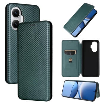 Чехол-книжка Carbon Fiber Texture на Xiaomi Poco F7 5G - зеленый