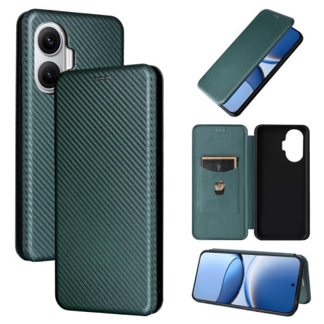 Чехол-книжка Carbon Fiber Texture на Xiaomi Poco F7 5G - зеленый