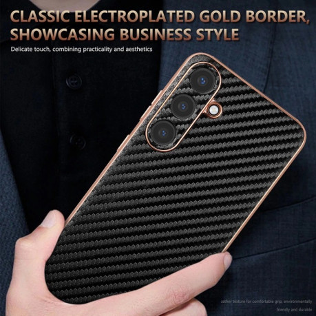 Ударозахисний чохол AZNS Electroplated Edge Carbon Fiber Texture  для Samsung Galaxy S25+ 5G - коричневий