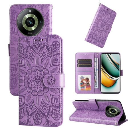 Чехол-книжка Embossed Sunflower для Realme 11 Pro 5G/11 Pro+ 5G - фиолетовый