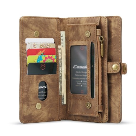 Чехол-кошелек CaseMe 008 Series Zipper Style на iPhone 13 Pro Max - коричневый