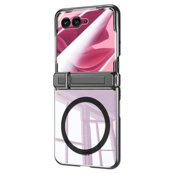 Прозорий чохол Escase з магнітним кільцем і вбудованою плівкою на Motorola Razr 70 Ultra / 60 Ultra — чорний