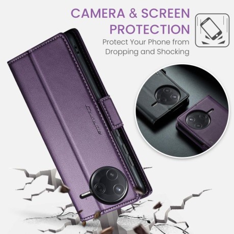 Чохол-книжка CaseMe 023 Butterfly Buckle Litchi Texture RFID Anti-theft Leather для Xiaomi Poco F7 Pro / F7 Ultra - фіолетовий