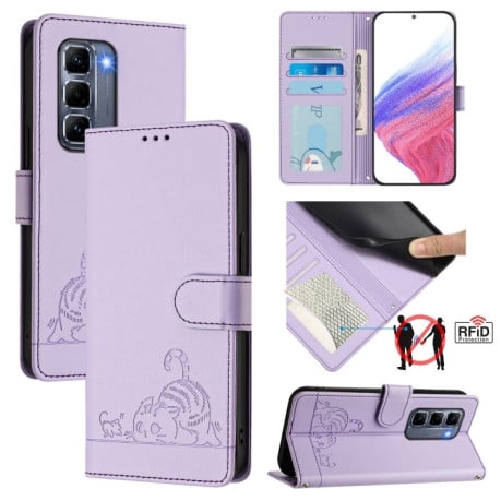 Чехол-книжка Cat Embossing Pattern на Infinix Hot 50 Pro+ 4G - фіолетовий