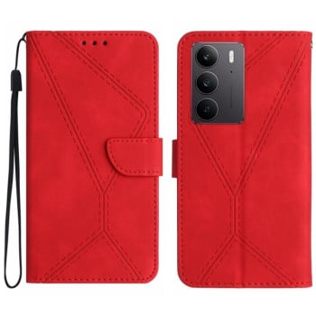 Чехол-книжка Stitching Embossed Leather на Realme C75 4G - красный