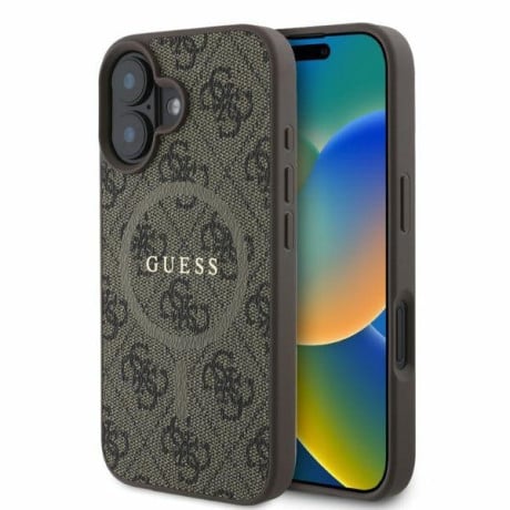 Оригинальный чехол Guess 4G Ring Classic Logo MagSafe для iPhone 16  - Brown