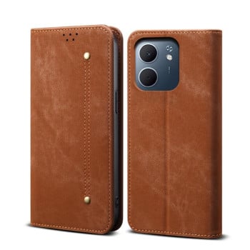 Чохол-книжка з джинсовою тканиною casual на OPPO A5x 4G/5G - коричневий