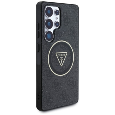 Оригинальный чехол Guess 4G Glitter Triangle Buttons MagSafe для Samsung Galaxy S25 Ultra - Black