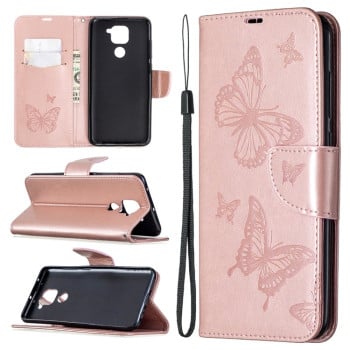 Чехол-книжка Butterflies Pattern на Xiaomi Redmi 10X / Note 9 - розовое золото