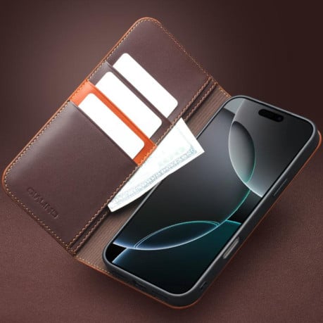 Чехол-книжка QIALINO Classic Gen2 с натуральной кожи на iPhone 17 - черный