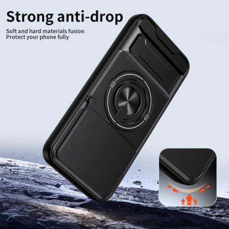 Протиударний чохол Escase зі зсувною шторкою камери та підставкою для Xiaomi 15T Pro 5G — королівський синій