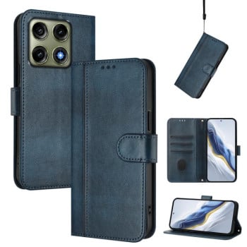 Чохол-книжка Line Splicing з еко-шкіри ретро на Motorola Edge 70 Pro 5G — темно-синій