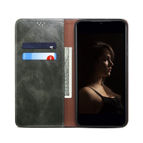 Чехол-книжка Simple Wax Crazy Horse для Xiaomi 15 - зеленый