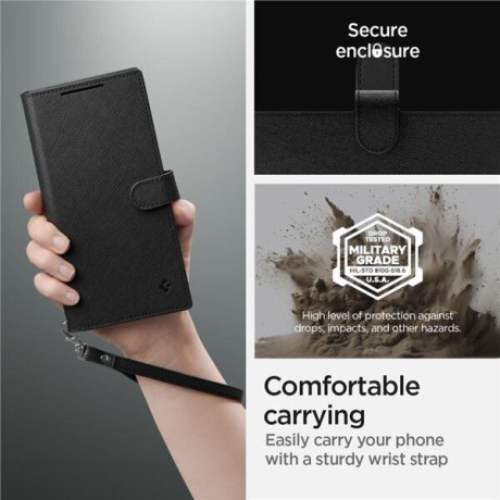 Оригинальный чехол- книжка Spigen Wallet S для Samsung Galaxy S24 Ultra - Black