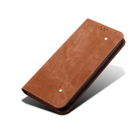 Чехол книжка Denim Texture Casual Style на Motorola Edge 60 Fusion - коричневый